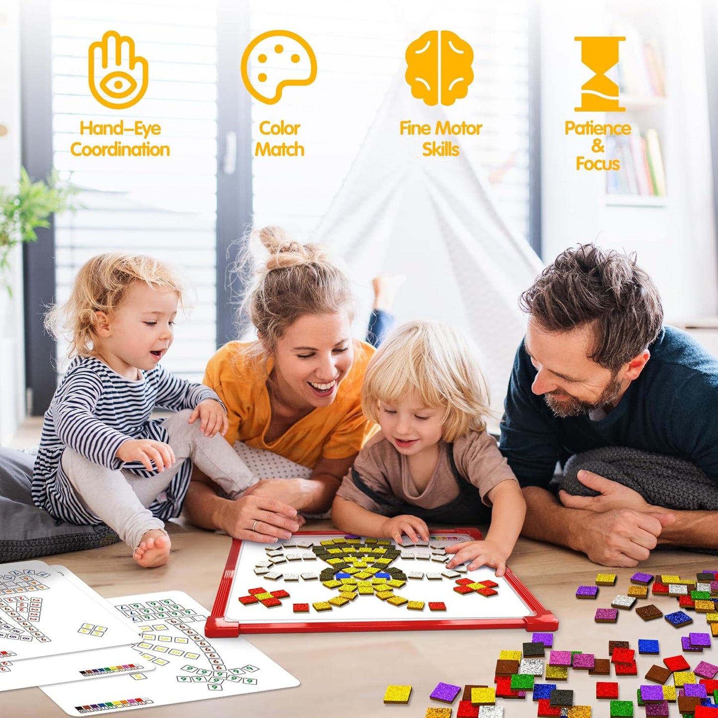 GLEEHAPY Learning Educational STEM Toy,Mosaic Magnetic Puzzle,300 Foam Building Blocks with 20 Patterns,Math Counting Activities, Montessori Sensory Art Kit Gift for Boy Girl Kids 4 5 6 7+