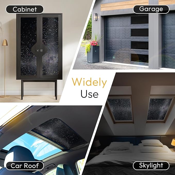 rabbitgoo Window Privacy Film Blackout Mosaic Static Cling Decorative, Removable Rainbow Window Film, Non-Adhesive Heat Control UV Blocking for Bathroom, 35.4 x 78.5 inches Black