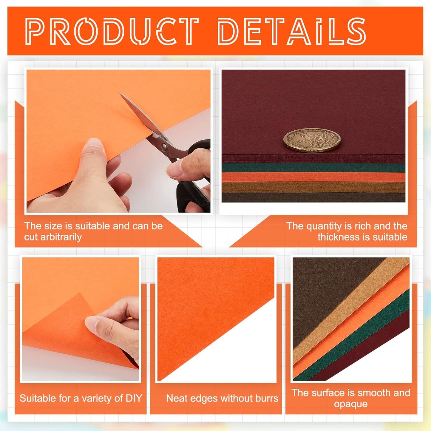 Sinmoe 100 Sheets 5 Shades Cardstock Paper 8.5 x 11 Inches 180gsm Solid Core Printer Paper for Scrapbooking DIY Arts Crafts Making Office Home Supplies(Autumn Color)