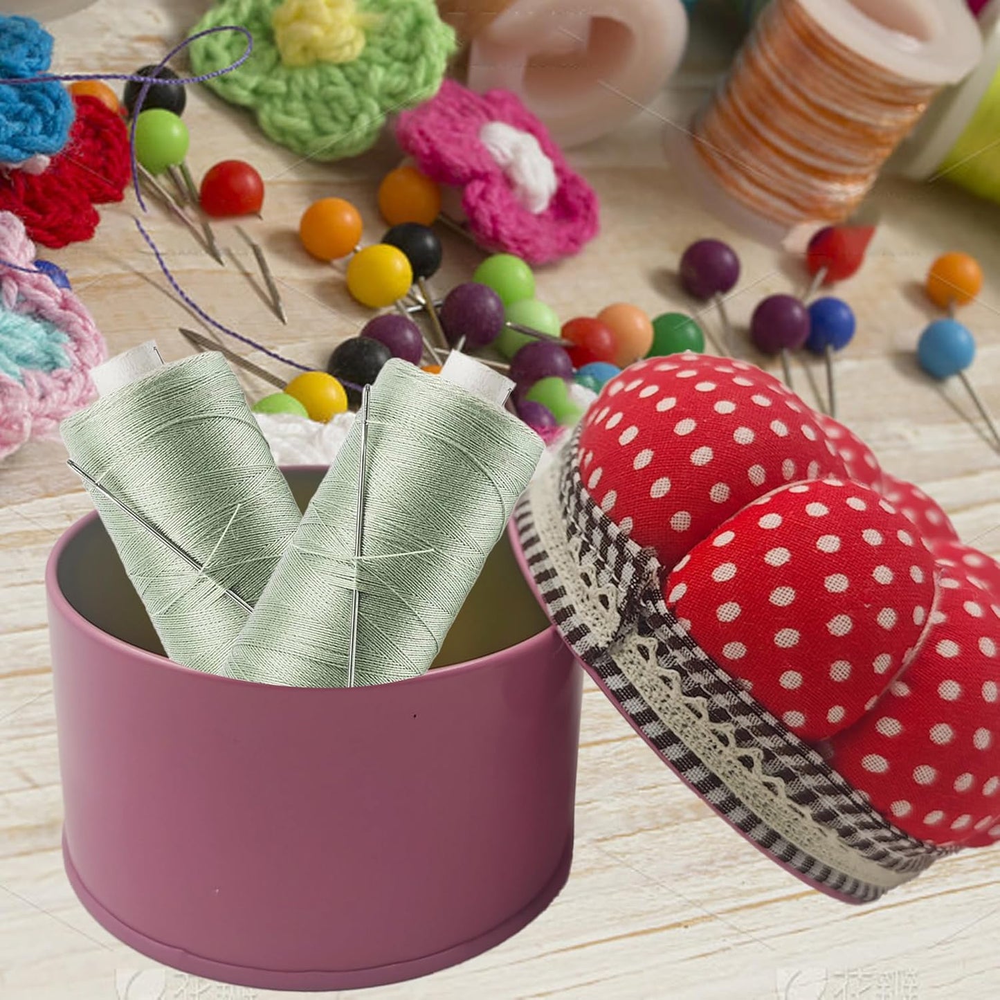 pson Pumpkin Shaped Pin Cushion with Storage Box, Cute Sewing Needle Holder for Quilting, DIY Crafts, Needlework, Sewing(Red with Spotted)