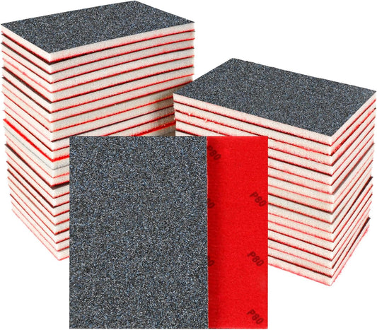24 Pcs Sanding Sponge 80 Grit, Washable & Reusable Sanding Blocks for Wood, Metal, Drywall, Glazing, Wet Dry Sandpaper for Smooth Finishing