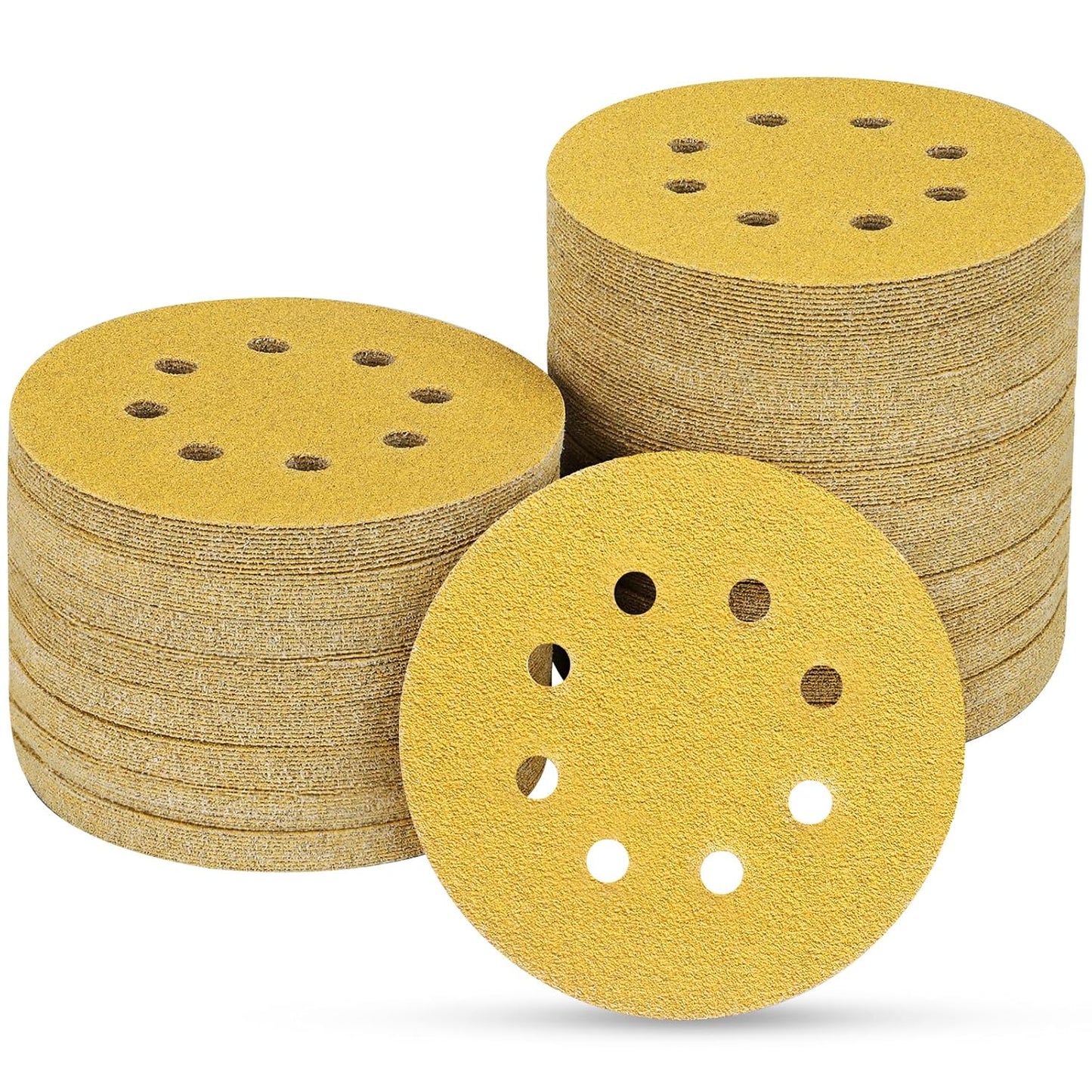 100PCS 5 Inch 8 Hole Sanding Discs 60 Grit,Gold Round Hook and Loop Sandpaper for Random Orbital Sander