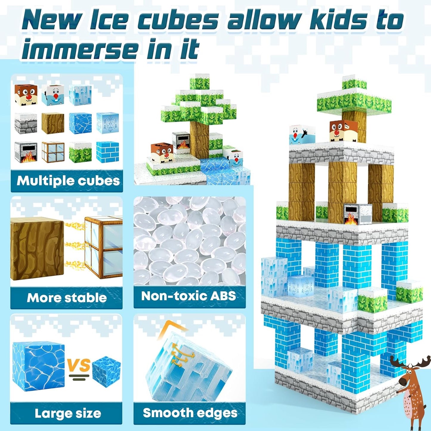 Magnetic Blocks-Build Mine Magnet World Ice Edtion,Toys for Girls Age 3 4 5 6 7 8 Princess Castle STEM Sensory Kids Games Toys for Toddler Christmas Birthday Gifts for 3+ Years Old Girls & Boys
