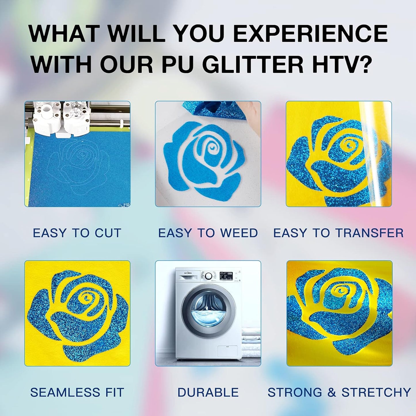 HTVRONT Blue Glitter HTV Heat Transfer Vinyl Rolls - 10" x 8ft Glitter HTV Vinyl for Shirts, Easy to Cut & Weed for Heat Vinyl Design (Sky Blue)