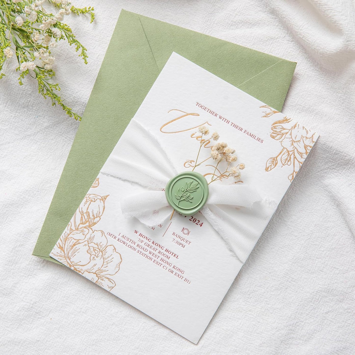 PONATIA Sage Green Wax Seal Stickers - 50 Pcs Self- Adhesive Wedding Invitation Seal Stickers, Perfect for Invitation Cards, Envelopes, Christmas Cards, Gift Wrapping, Party Menu Décor