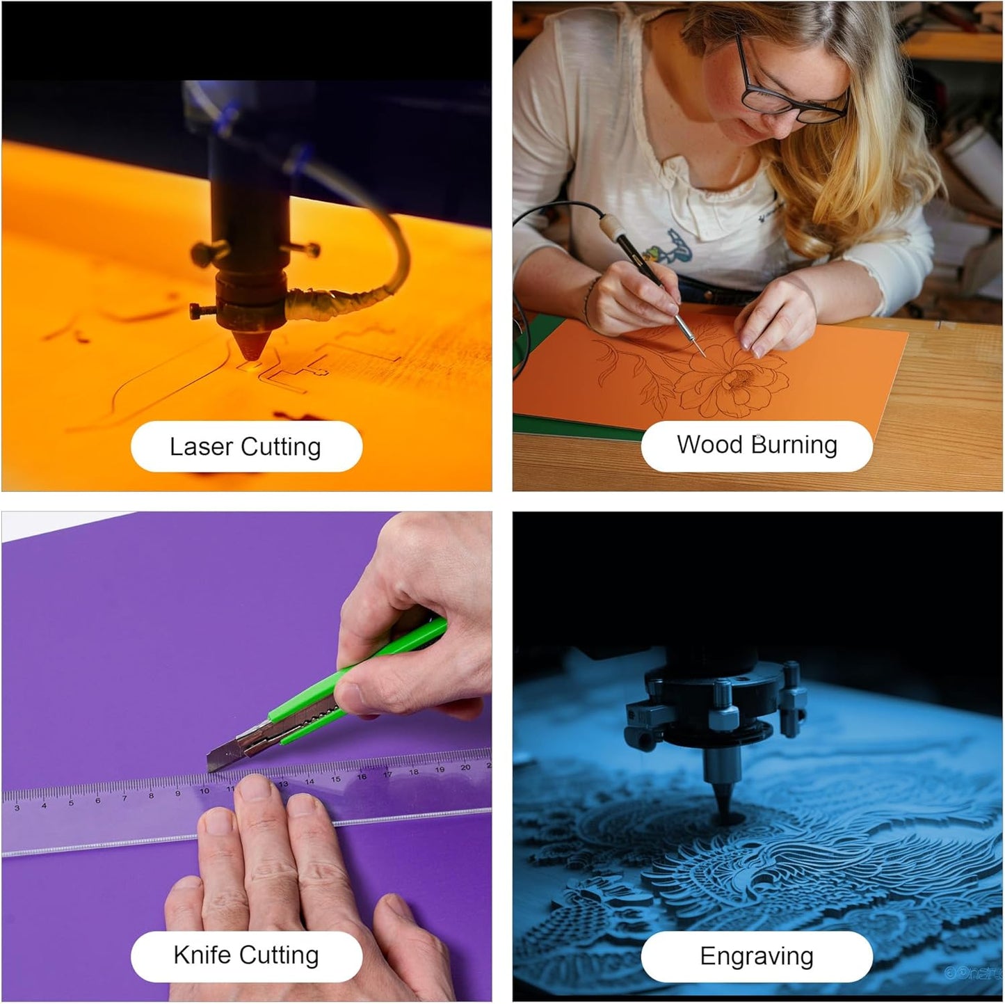 ROBOTIME 7-Pack Double-Sided Colored 1/8" Plywood Sheets - 12 x 16 x 1/8 Inch - Roller-Coated Solid Color 3mm Craft Wood Sheets for Laser Cutting, Engraving & Wood Burning - Assorted Colors
