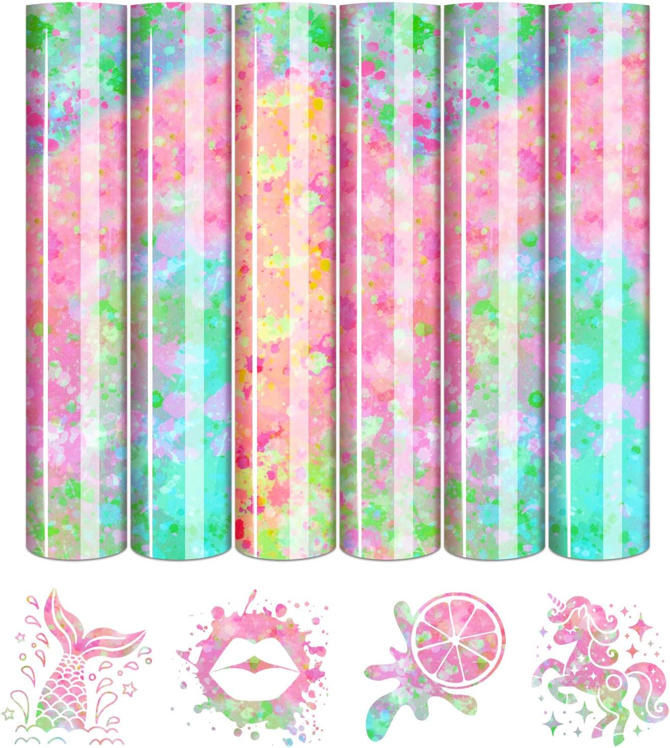 Tintnut Spring Color Splash Heat Transfer Vinyl - 6 Sheets 10"x12"Watercolor HTV Patterned HTV Iron On Vinyl for T-Shirts Hats Clothes,for Cricut & Silhouette Cameo