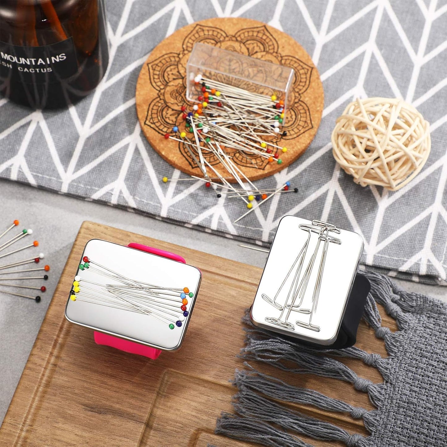 Magnetic Wrist Sewing Pincushion with 100 Pieces 1.5 Inch Ball Head Sewing Pins Set Wrist Magnetic Pin Holder Gift Supplies(Rose Red)