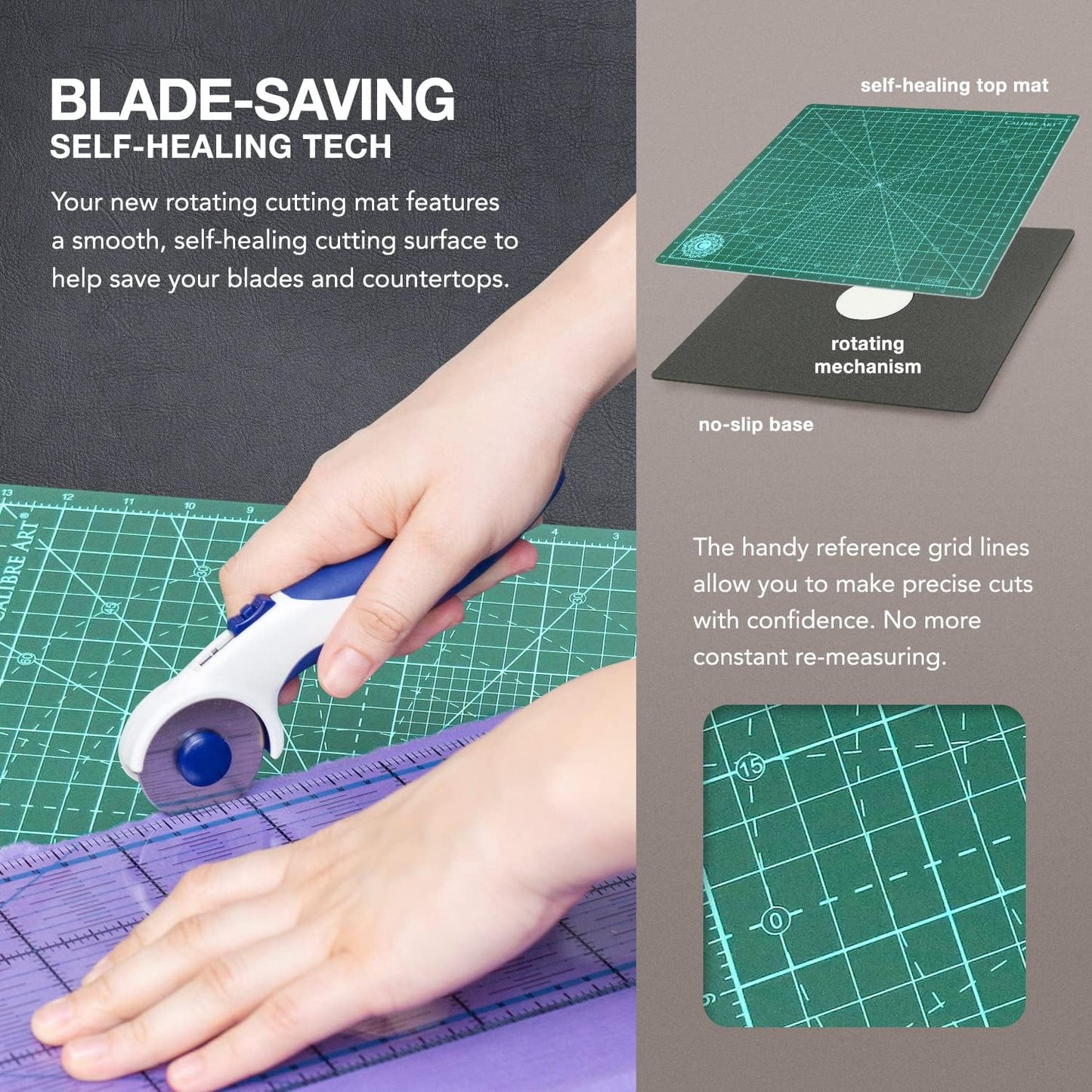 Rotating Self Healing Cutting Mat 14x14 (13" Grid), Perfect for Quilting & Art Projects