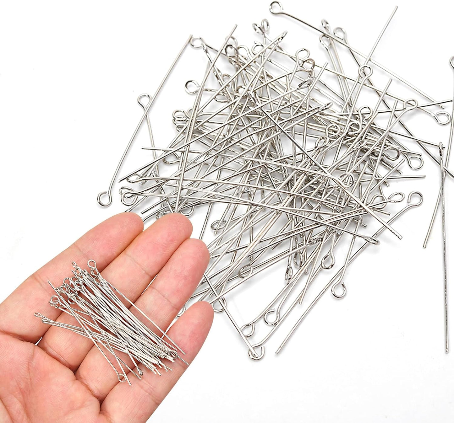 150pcs Silver Filled Eye Pins Non Tarnish Craft Earring Bracelet Jewelry Making Accessories Supplies (40mm (1.57in), Silver-Eye Pin)