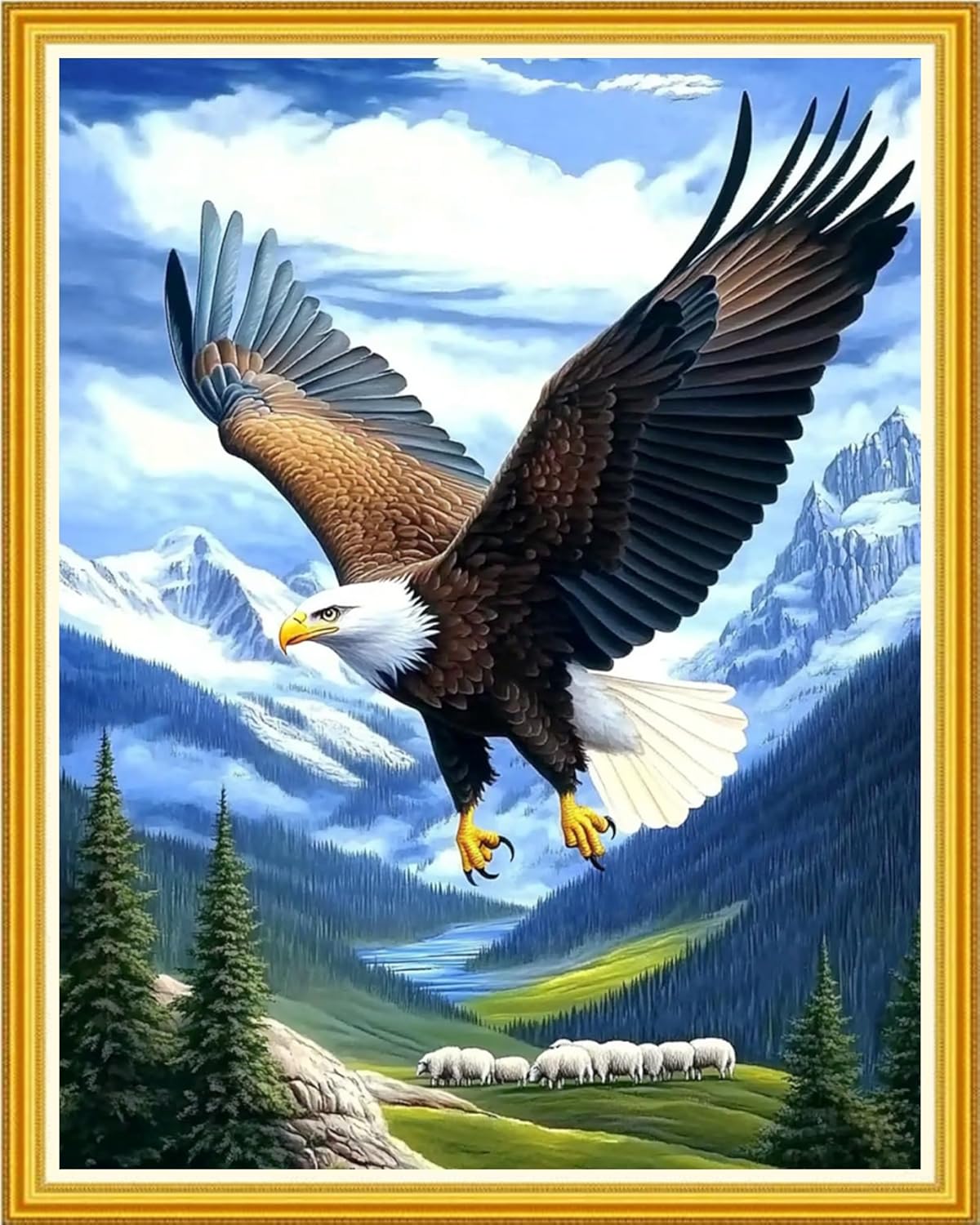 Hopeart Stamped Cross Stitch Kits for Beginner Embroidery Kits for Beginners Adults DIY 11CT Cross Stitch Patterns Needlepoint Kits Crossstitching Kits-Eagle Sheep 16x20 inch