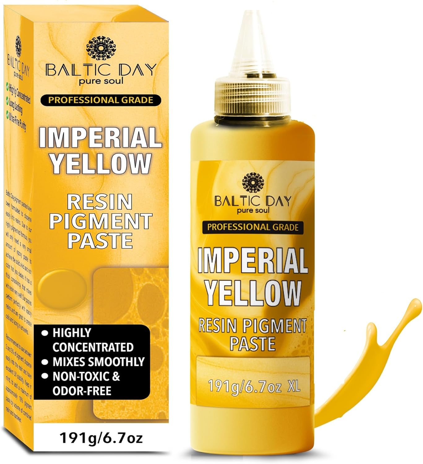 Imperial Yellow Epoxy Resin Pigment Paste XL (191g / 6.7oz) – High Concentration Opaque Epoxy Dye & Coloring Paste for Resin Art, Jewelry Making, Tumblers – Mica Powder Alternative