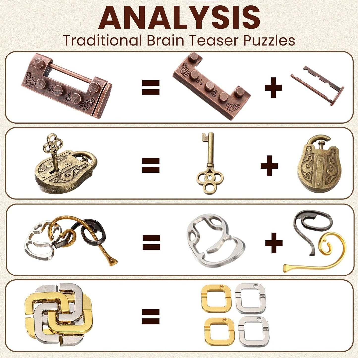Wettarn 9 Pcs Metal Brain Teaser Puzzles Teaser 3D Steel Puzzle for Adults Unlock Interlocking Games IQ Education Smart Logic Test Toys for Adults Mind Challenge(Novelty Style)
