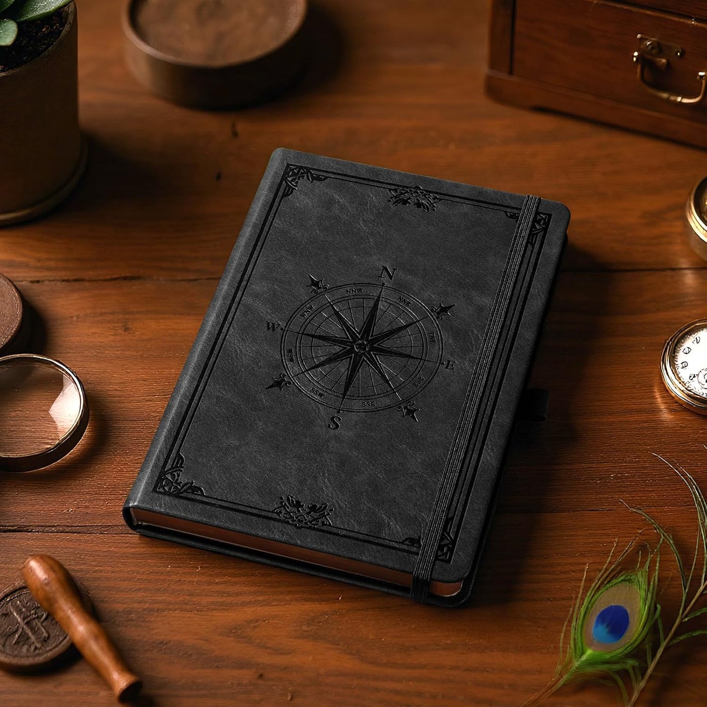 AHGXG Thick Journal Dotted Notebook for Men - 320 Numbered Pages A5 Notebook for Writing, 100gsm Dot Paper, Vintage Leather Hardcover, for Women Work Office School, 5.75'' X 8.38''- Black