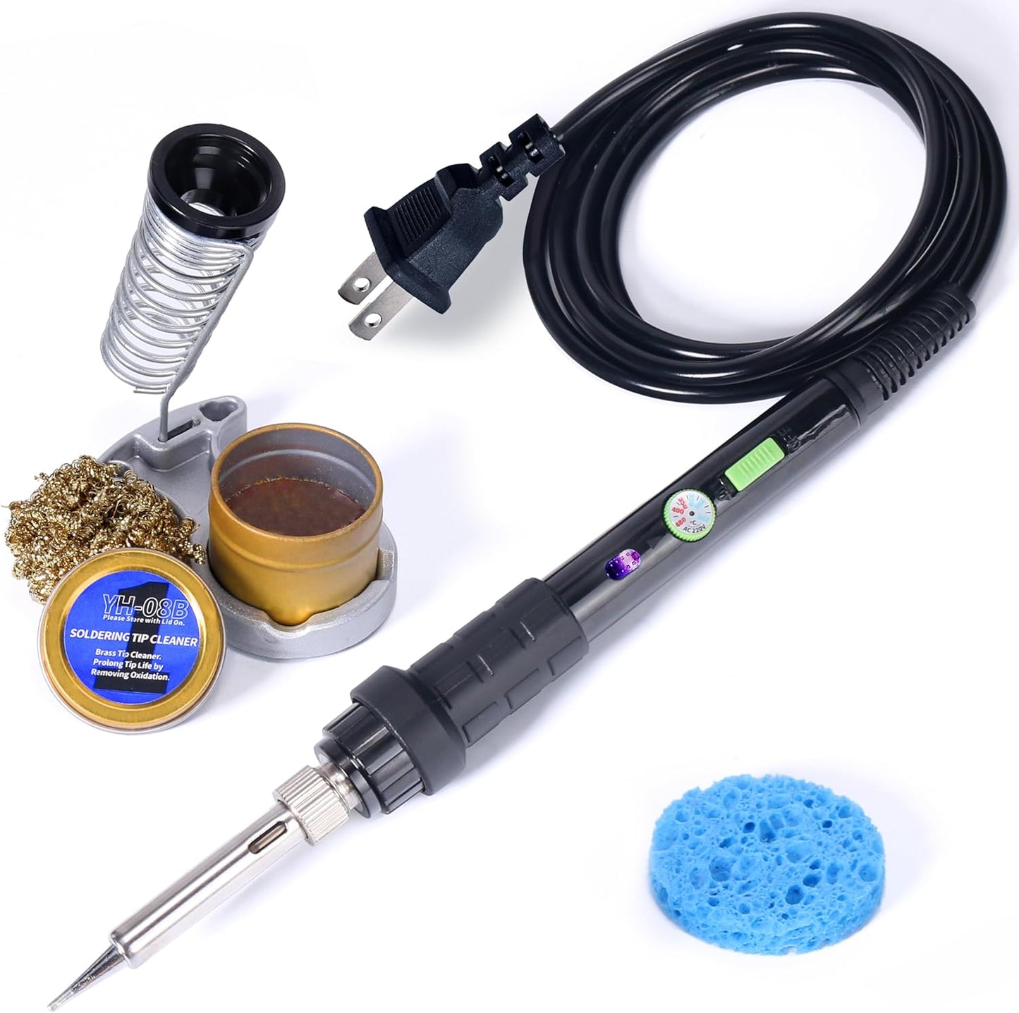 YIHUA 947-III Soldering Iron Kit with Temperature Stabilization, On-off Switch, 60W Portable Soldering Iron Kit with Holder, Tip Cleaner, Cleaning Sponge, 110V US Plug