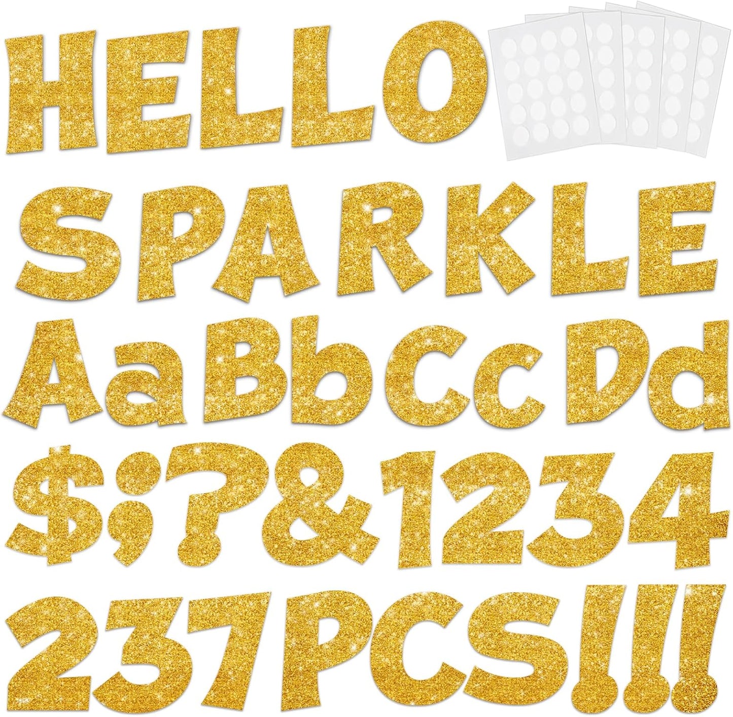 237 Pcs Glitter Bulletin Board Letters, Numbers and Punctuation, Poster Board Letters Alphabet Cut Out Cardboard Letters Accessories for Classroom Display Decorating Supplies 4inch (Yellow)