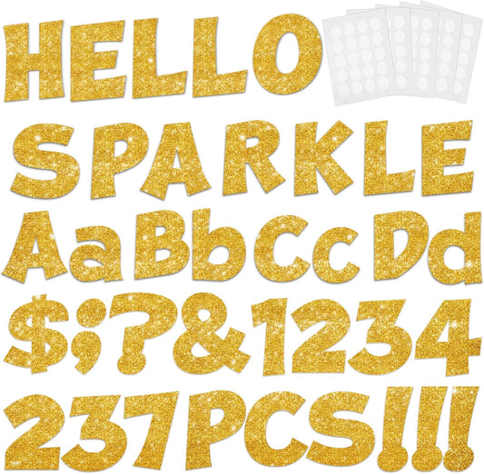 237 Pcs Glitter Bulletin Board Letters, Numbers and Punctuation, Poster Board Letters Alphabet Cut Out Cardboard Letters Accessories for Classroom Display Decorating Supplies 4inch (Yellow)