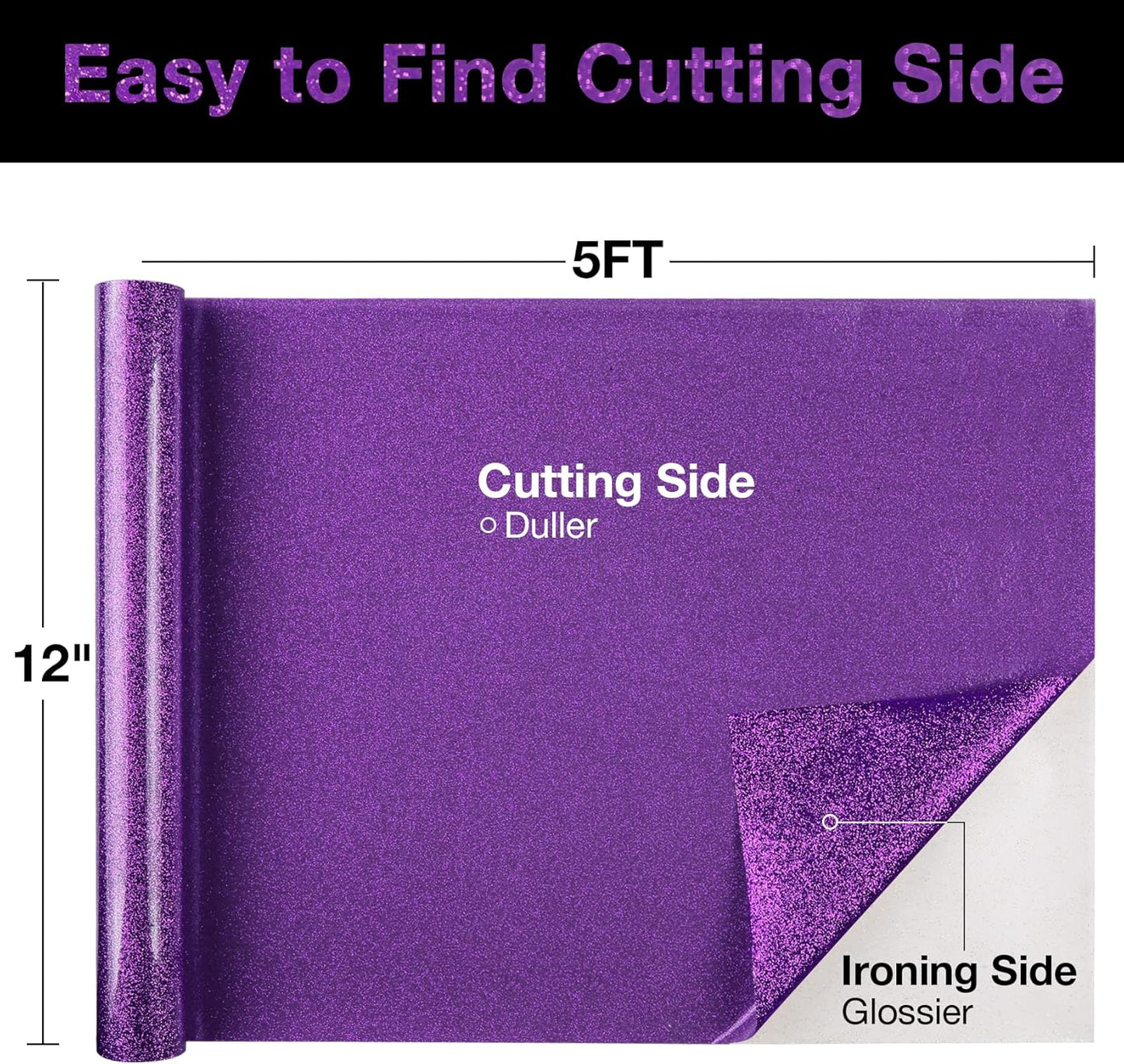 TORC Purple Glitter HTV Heat Transfer Vinyl Roll 12 inch x 10 ft Iron on Vinyl for T Shirts Crafts