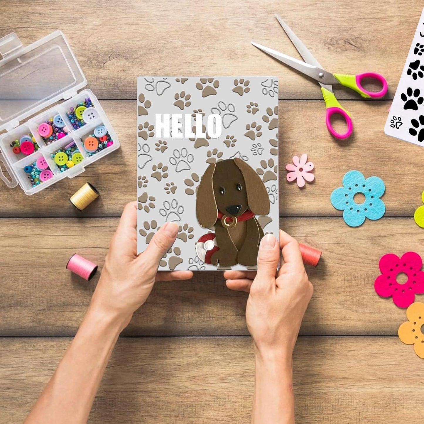 Glodecart Pawprint Background Embossing Folder, Plastic Textured Impressions Cute Dog Cat Footprint Embossing Folder Template for Card Making Dog Lovers Scrapbooking Paper Craft Album Stamps DIY Décor