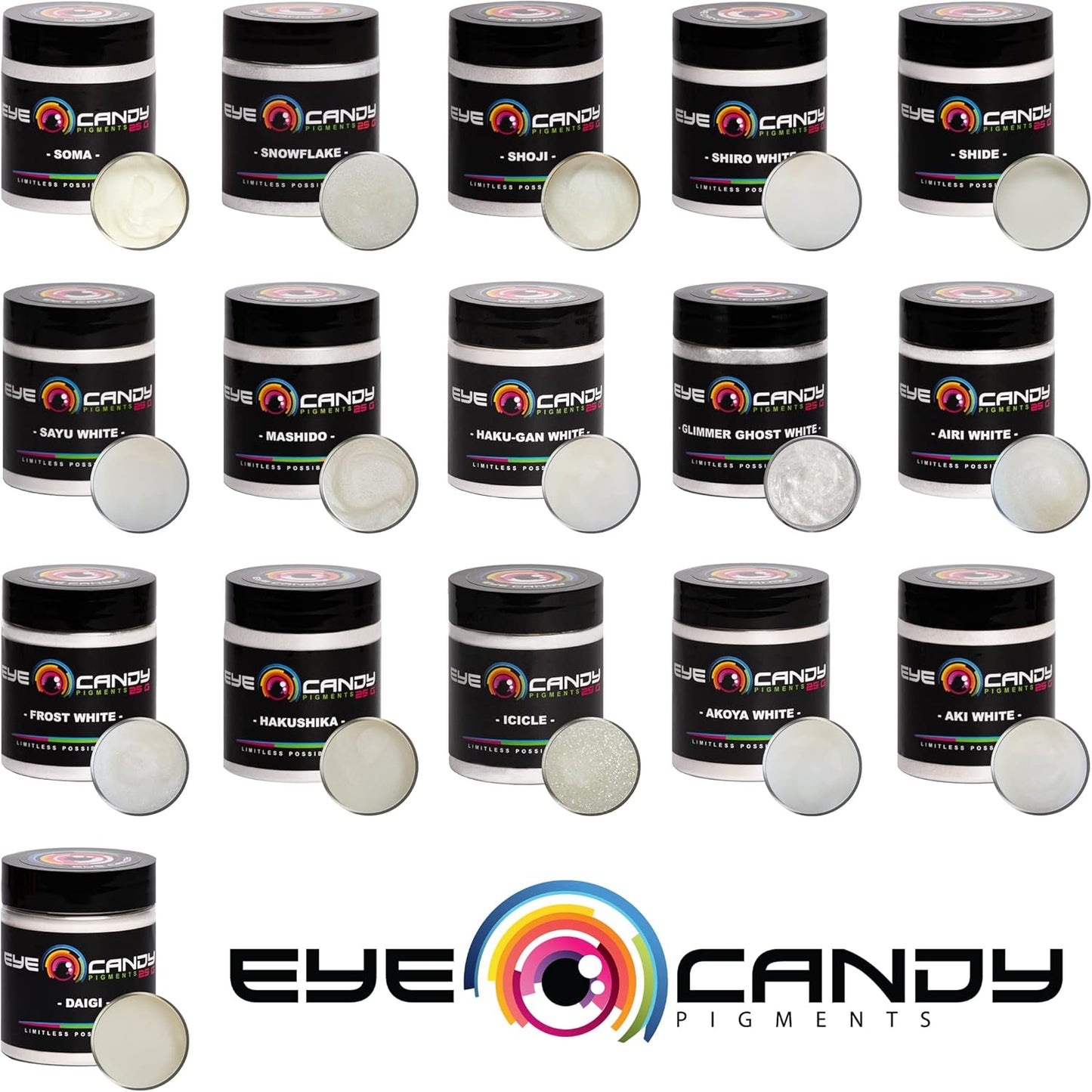 Eye Candy Pigments Premium White Mica Powder - Haku-Gan White (25gr) - for Epoxy, Resin, Soap, Paint, Woodworking, Acrylic Pouring, Bath Bombs, Fishing Lures - DIY Arts and Crafts Additive