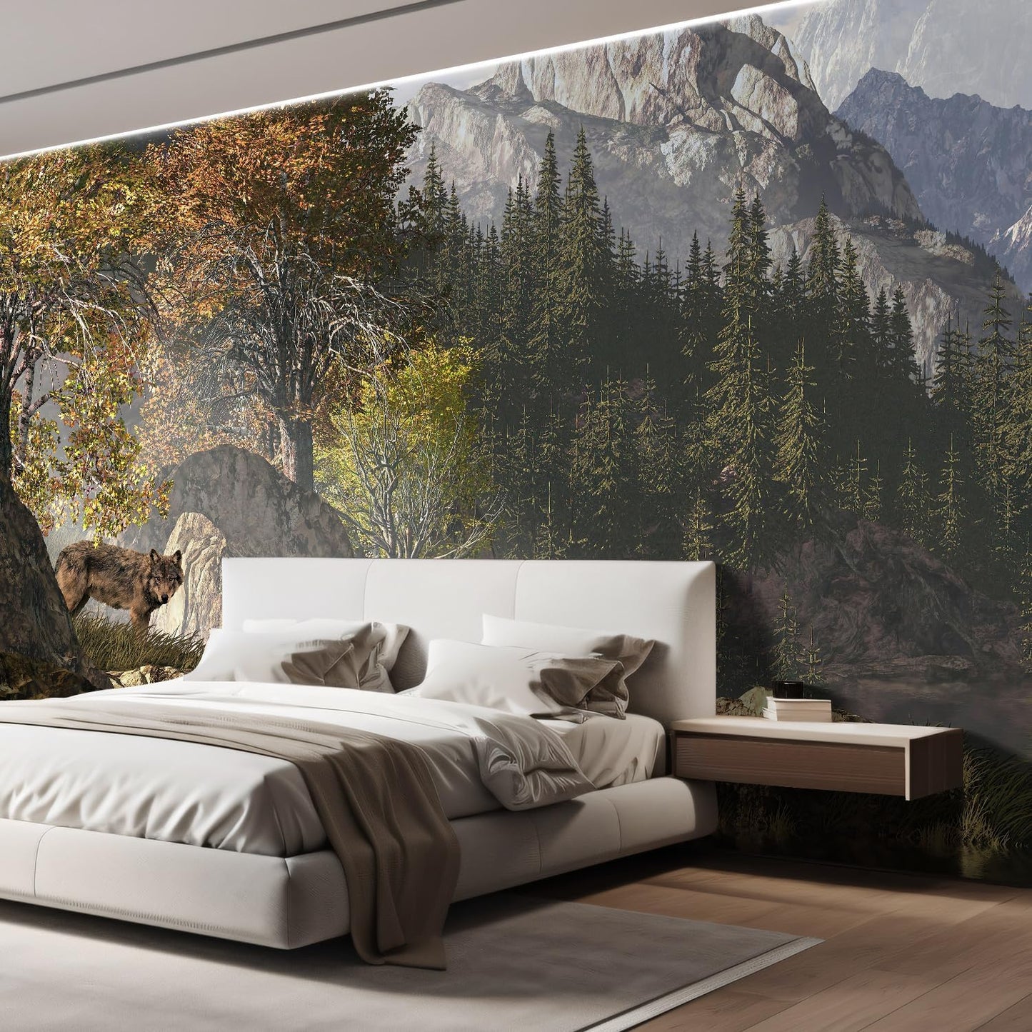 wall26 Wolf Near a Lake in a Rocky Mountain Landscape. Removable Wall Mural | Self-Adhesive Large Wallpaper - 120x192 inches