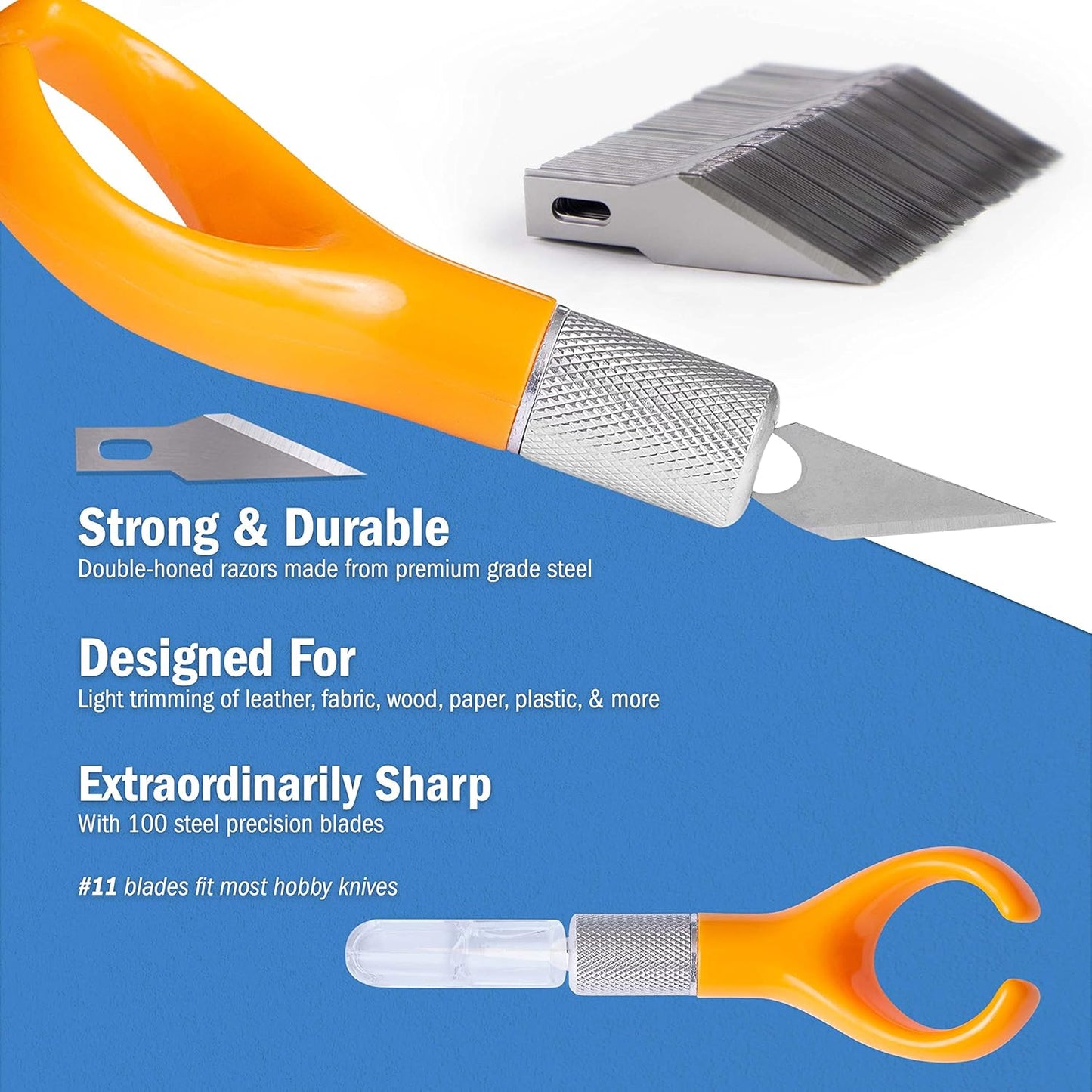WA Portman Finger Knife Set – Ergonomic Precision Craft Knife with 100#11 Replacement Steel Precision Finger Blades – Strong & Durable Fingertip Blades for Trimming – Ideal for Crafts & DIY Projects