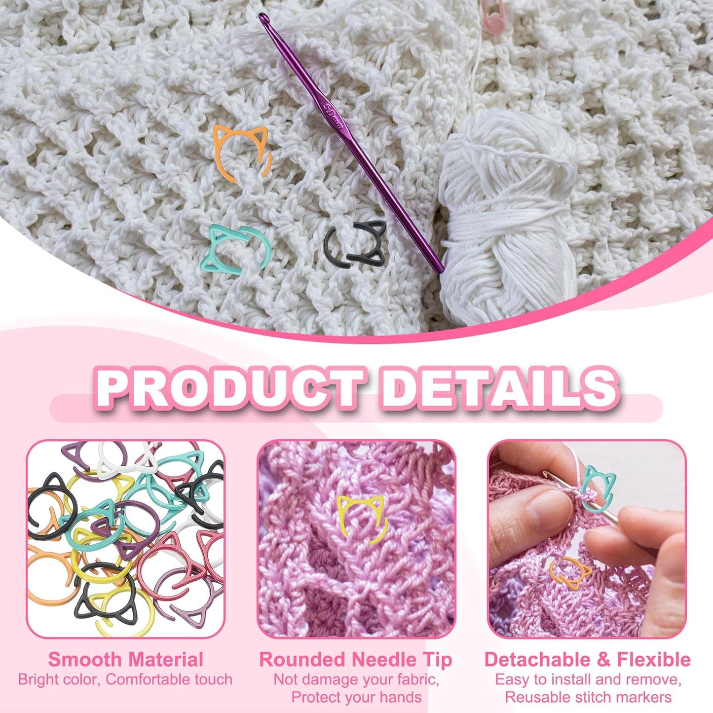 uxcell 50pcs Stitch Markers, Spiral Stitch Markers Crochet Needle Clip Counter Knit Ring Crochet Locking Sewing Accessories for DIY Handcraft Knitting and Crocheting, Violet