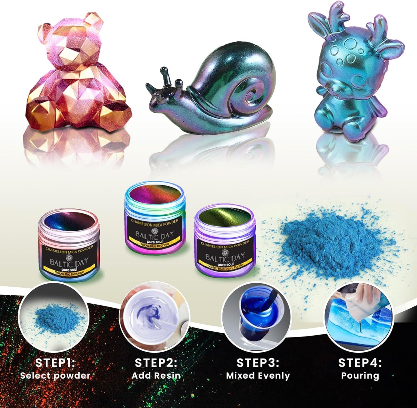 BALTIC DAY - Mica Powder, 30 x 10g Jars of Mica Powder for Epoxy Resin Set - Epoxy Resin Color Pigment Powder - Pigments for Soap Making, Slime, Nails