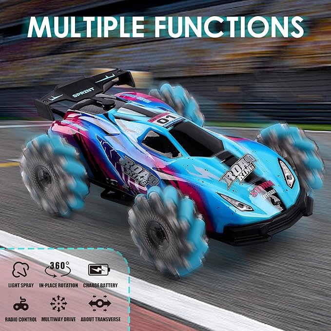 RC Stunt Car Toys - Gesture Remote Control Racing Cars Comes with Spray,Lights,360° Rotation for Kids,Vehicle Birthday Gifts for Boys and Girls Aged 6 7 8 9