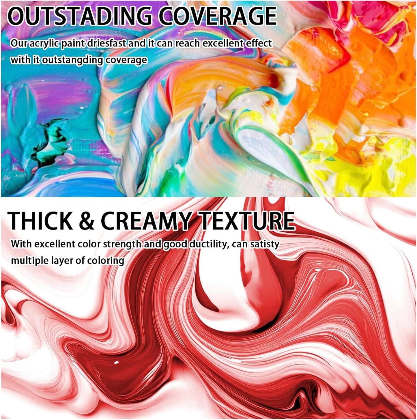 SNOWSUN Red Acrylic Paints, Large Bulk Heavy Body Acrylic Paint (42.4 oz, 1L) - Non Toxic Gloss Thick Art Paint for Multi-Surface, Canvas Wood Ceramic and Leather, Stone Craft, for Artists & Beginners