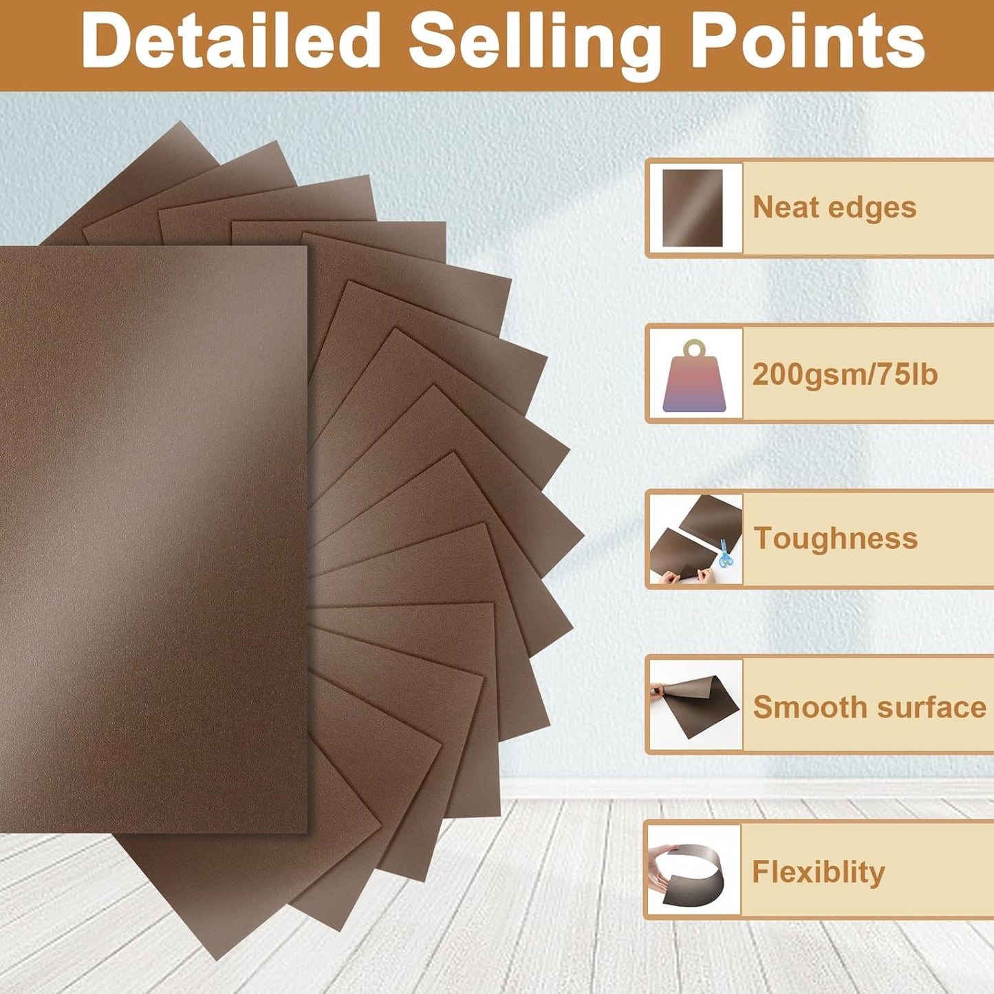 40 Sheets Coffee Shimmer Cardstock 8.5 x 11 Crafts Paper, 75lb Thick Dark Brown Card Stock for DIY Cards, Greeting Cards,Wedding Invitations, Birthday