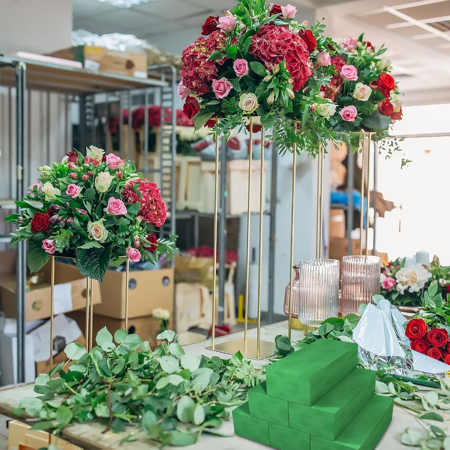 Max Shape Pack of 4 Large Size Floral Foam Blocks for Fresh and Artificial Flowers (9” L x 4” W), Wet Florist Foam Blocks for Wedding Holiday Decorations (4 Pack)