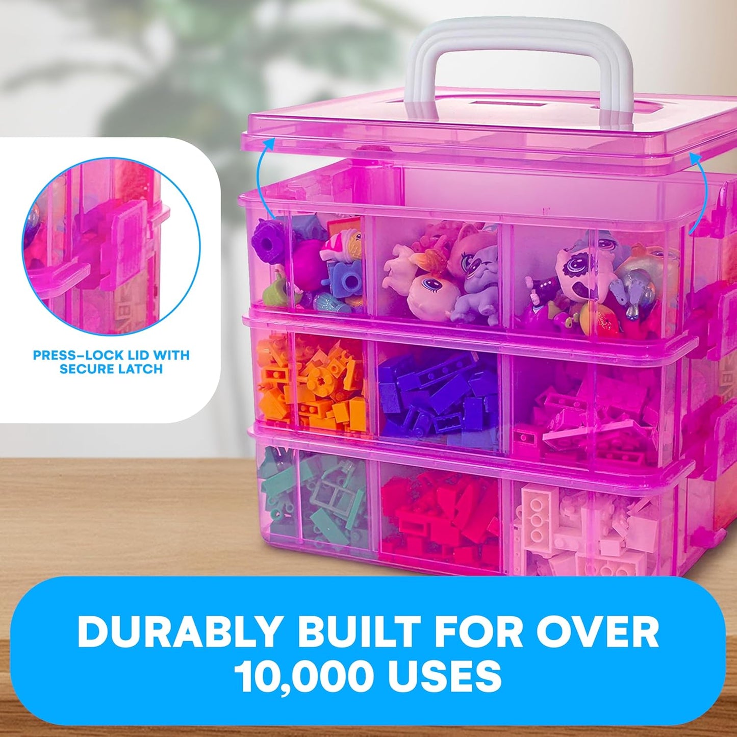 Bins & Things Bead Organizer with Adjustable Compartments - Durable Toy Organizers and Storage Solution for Dolls, Crafts, Mini Toy Figures, Jewelry and Beads - 3 Tier, 18 Compartments