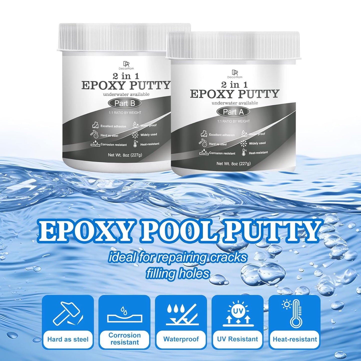 Epoxy Sculpt Clay - 16oz Epoxy Putty for Epoxy Sculpt, 2 in 1 Underwater or Above Fast Repair, Fix Leaks, Cracks, Filling, Sculpting - 2 Part Pool Putty for Metal, Tile, Concrete, Plastic, Ceramics
