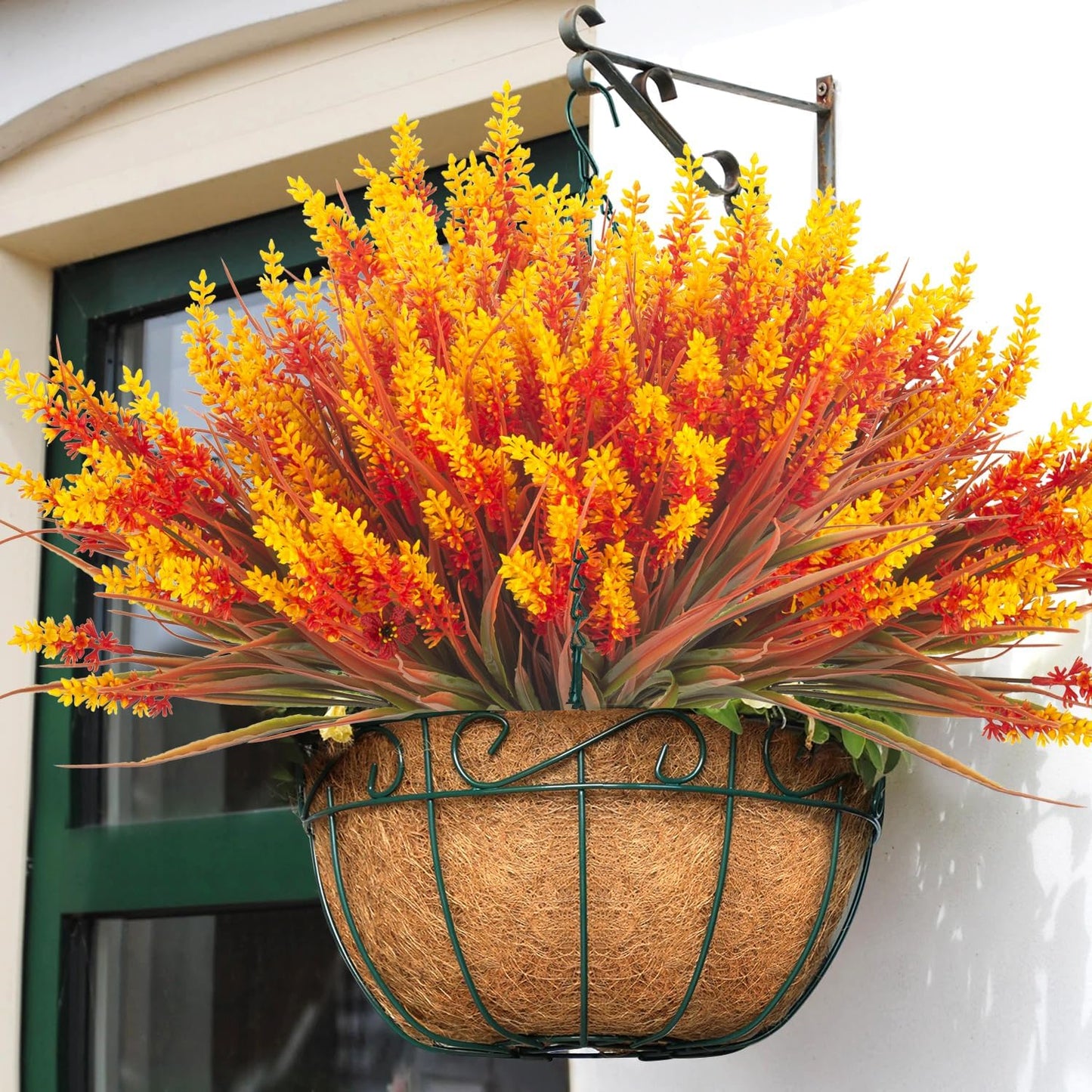 20 Bundles Artificial Plants Outdoor Fake Monkey Grass with Flowers (Fall Red)