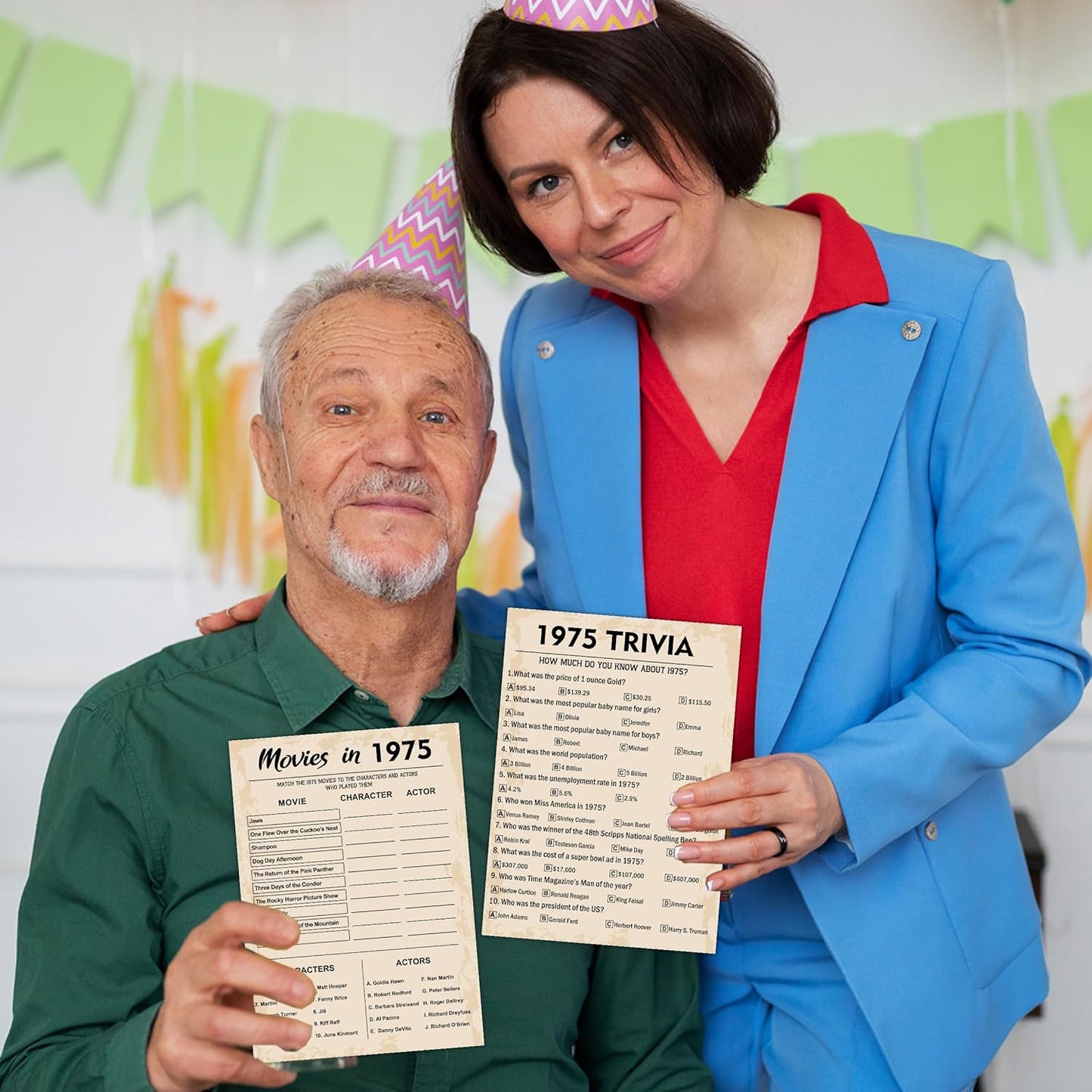 50th Birthday Party Games, Set of 3 Activities for 10 Guests, Born in 1975 Games Bundle, Birthday Party Supplies for Adults, Pack of 30 Cards