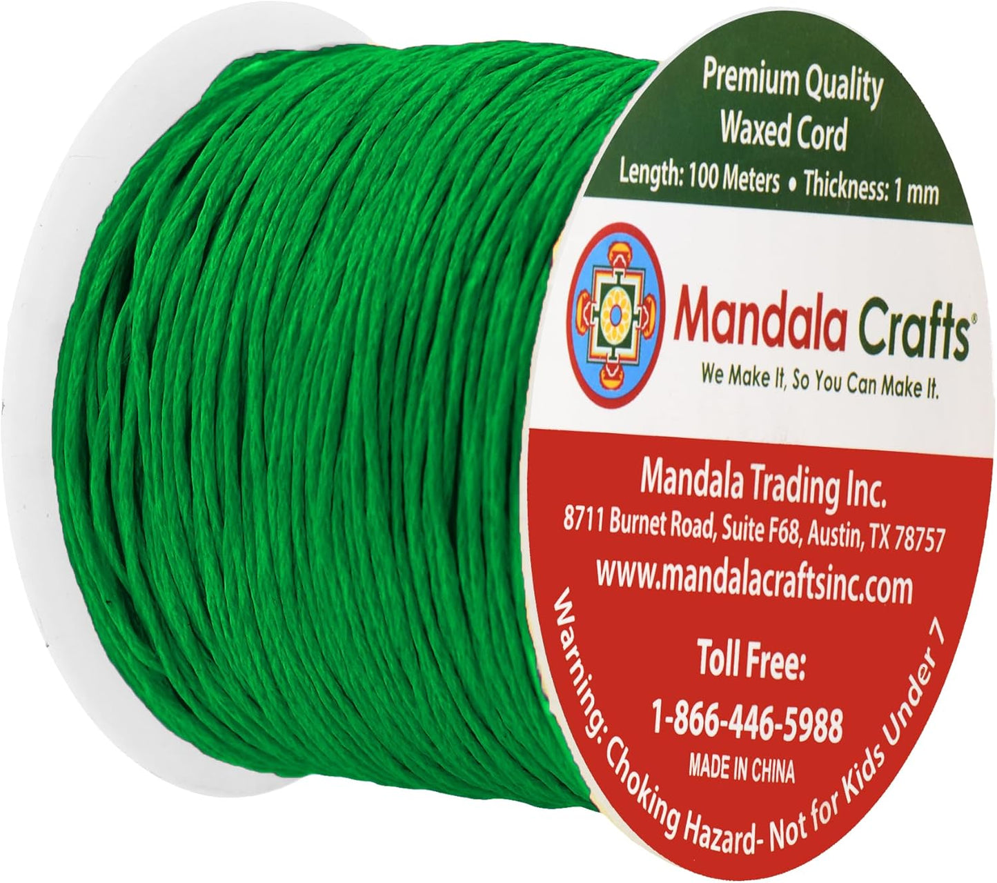 Mandala Crafts 1mm 109 Yards Kelly Green Cotton Waxed Cord for Jewelry Making Bracelet Cord Waxed String - Beading String Thread Jewelry Cords for Necklaces String