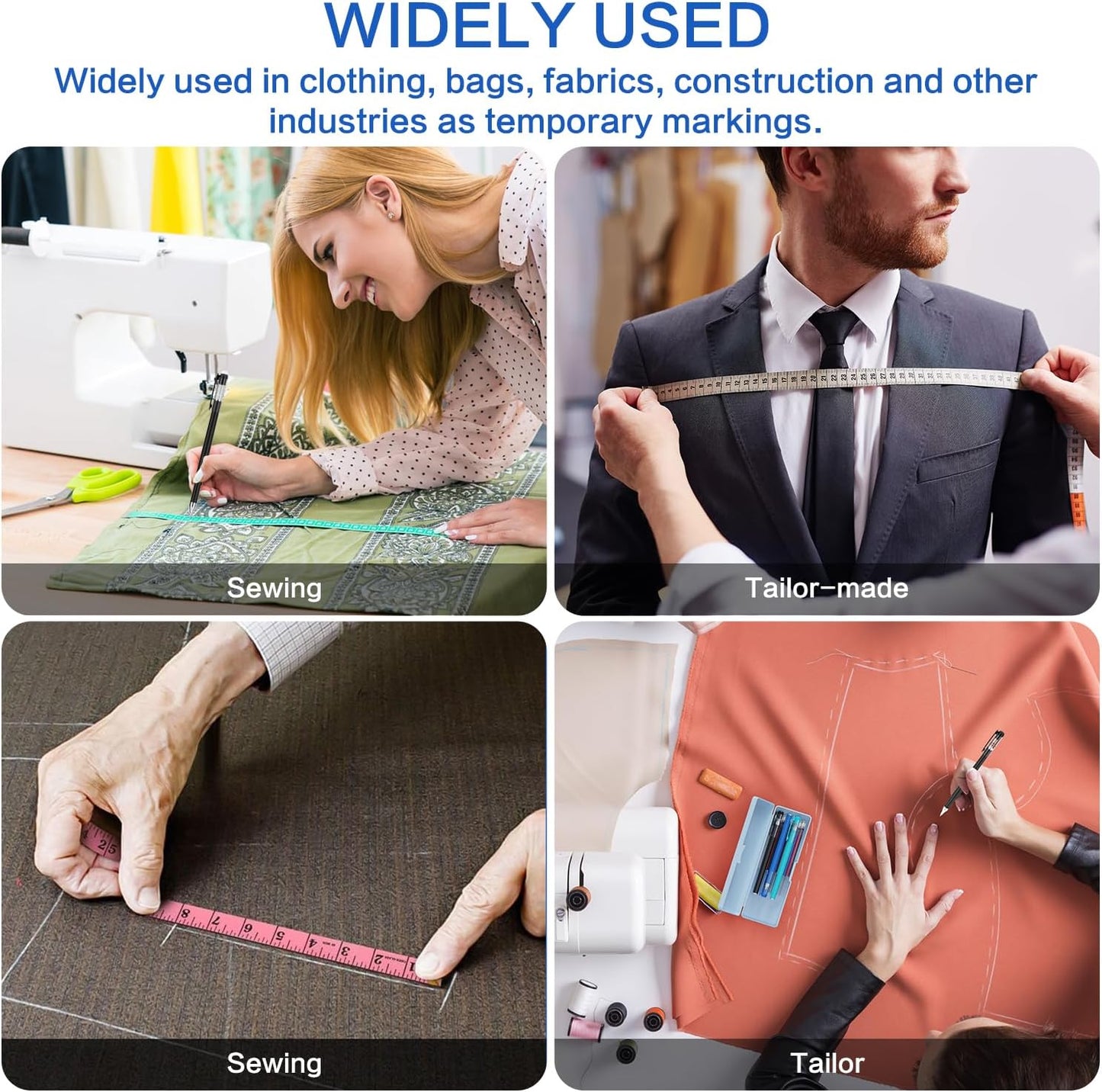 Fabric Markers for Sewing, Quilting, Embroidery and Needlework, 6 pens, 100 replacement refills and a tape measure, tailor, sewing office aid markers.