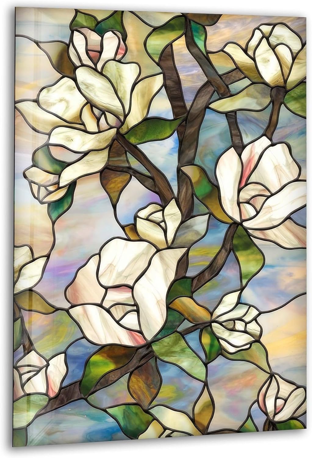 My Photostation.com 14Wx20H'' Stained Magnolia Glass Wall Art Tempered Glass Printing Wall Decor Large Wall Art Wall Hangings