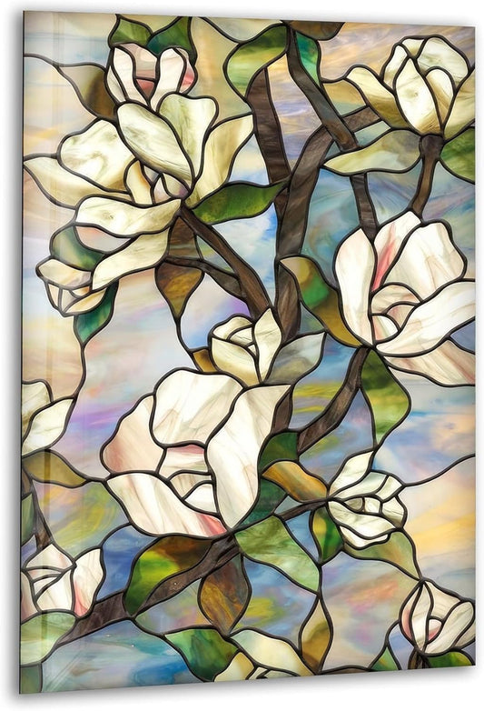 My Photostation.com 14Wx20H'' Stained Magnolia Glass Wall Art Tempered Glass Printing Wall Decor Large Wall Art Wall Hangings