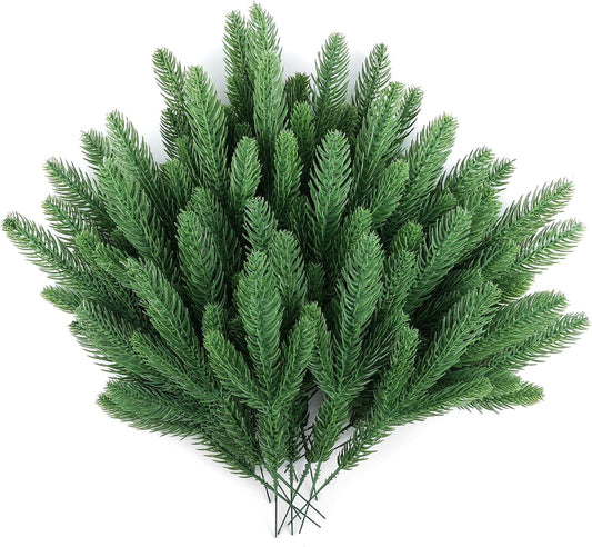 Hananona 150 Pcs Artificial Pine Branches Christmas Greenery Pine Picks DIY Cedar Picks and Sprays Accessories for Christmas Garland Wreath and ChristmChristmas Home Decor (150, Green)