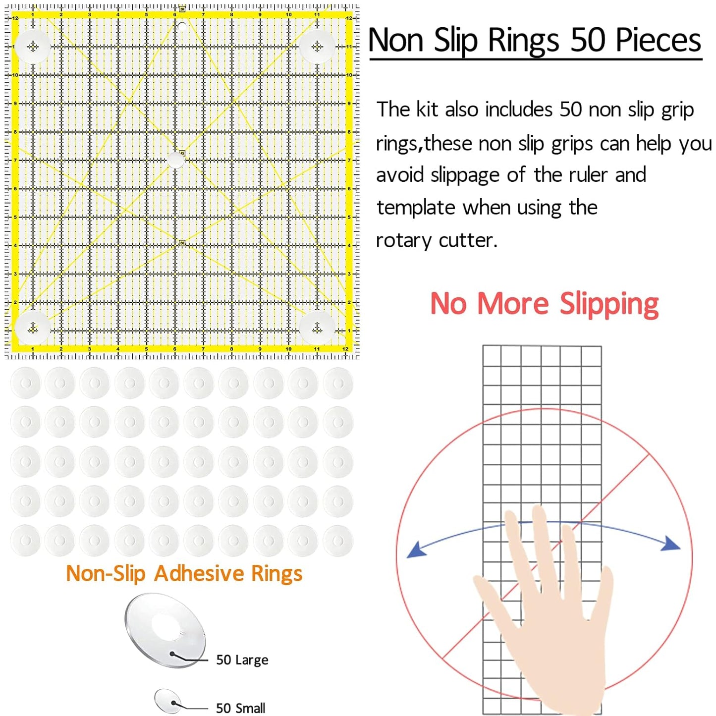 Quilting Rulers, 7 Piece Acrylic Ruler (12.5"X12.5", 9.5"X9.5", 6"X6", 4.5"X4.5",12"x6.5",9"x3",12"x2"), Sewing & Quilting Templates