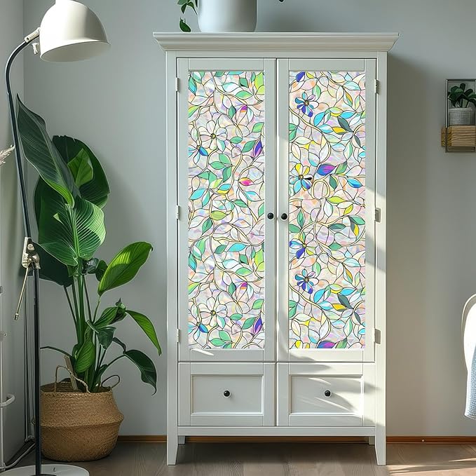 Window Privacy Film Home Room Bathroom Spring Decor Car Decorations One Way Privacy Window Clings Decals Tint Door Cover Rainbow Renter Friendly Stickers Static Cling Stained Glass Windows
