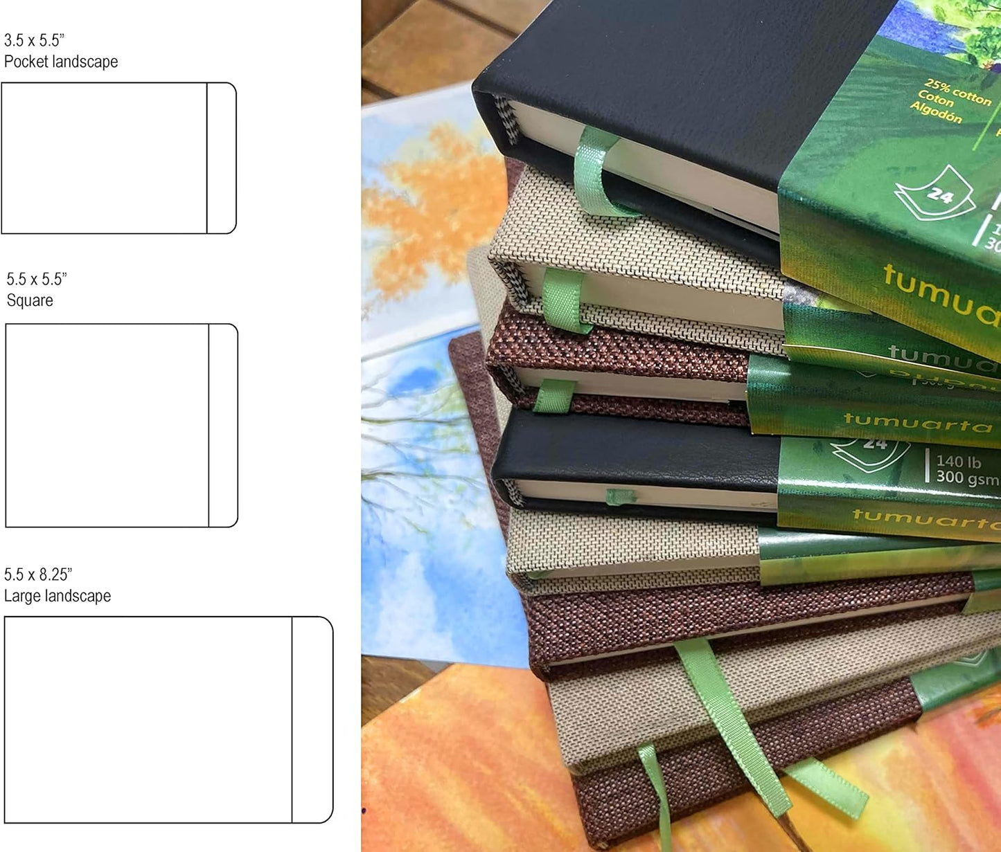 Square Watercolor Journal,140 LB,300 GSM,5.5X5.5, Cotton Paper,Cold Press,24 Sheets, Watercolor Paper Sketchbooks for Use As Travel Notebook and Mixed Media Pad