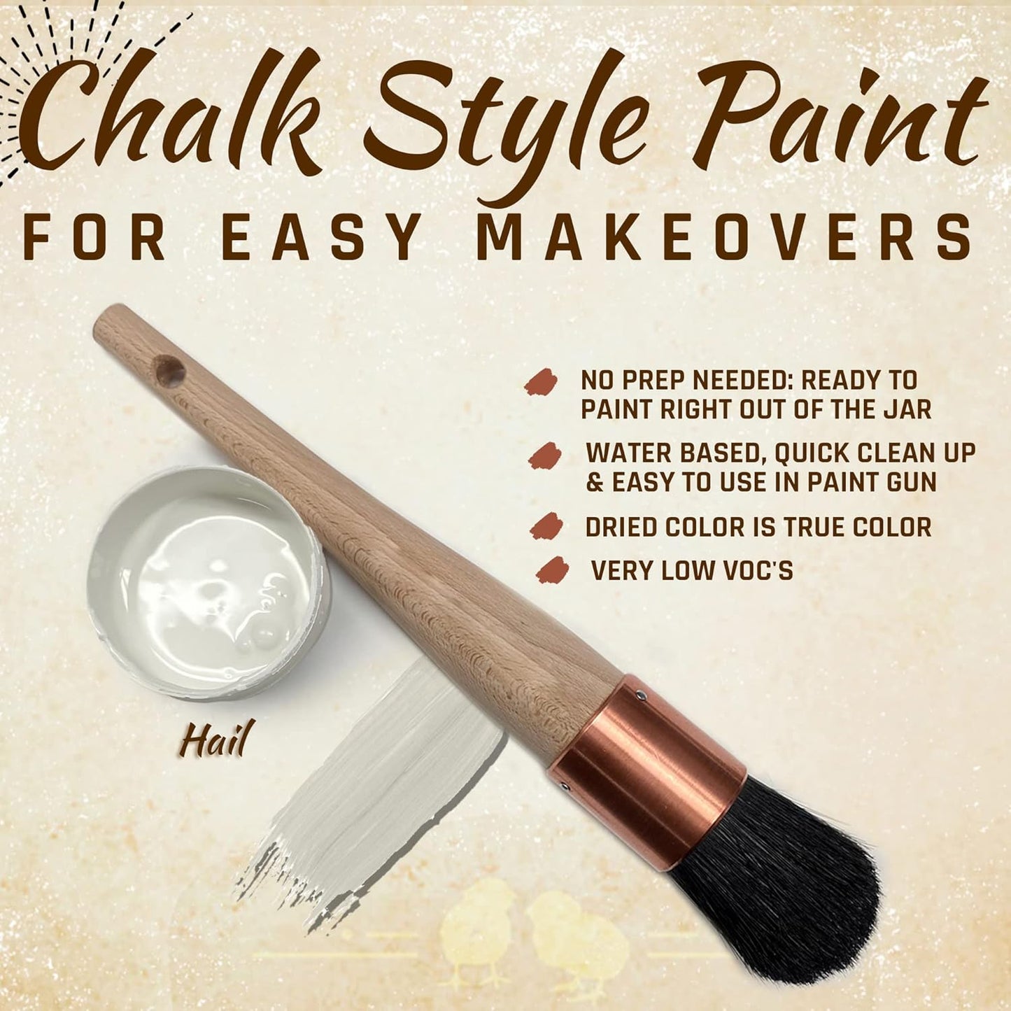 Chalky Chicks All-in-One Chalk Paint for Furniture or Cabinet - 32 Fl Oz - Matte Finish Hail White for Metal, Wood Furniture Paint - No Sanding All-in-One for Home Decor & Crafts, USA Made