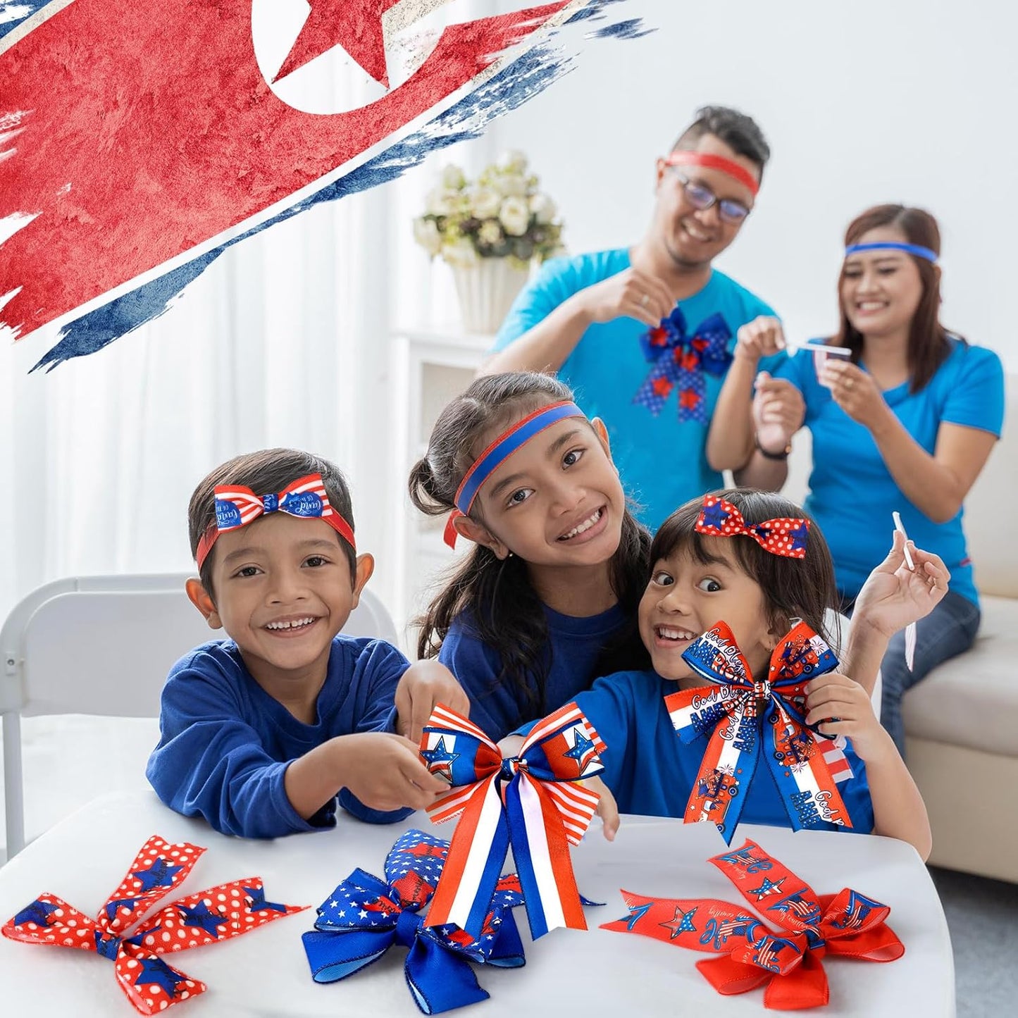 12 Rolls 60 Yards 4th of July Patriotic Ribbon Stars and Stripes Burlap Wired Edge Ribbon White Blue Red Decorative Crafts for Independence Day Memorial Day Gift Wrapping DIY Bow Craft