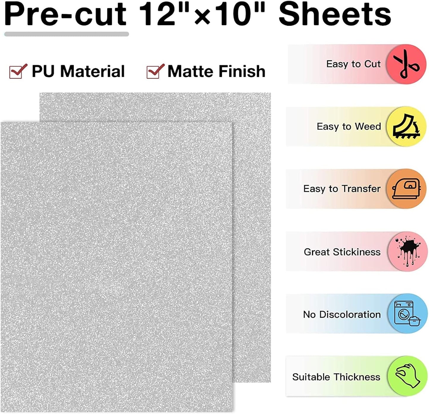 HTVRONT Silver Glitter HTV Heat Transfer Vinyl Bundle: 13 Pack 10" x 12" Iron On Vinyl for T-Shirt, Cricut, Silhouette Cameo or Heat Press Machine