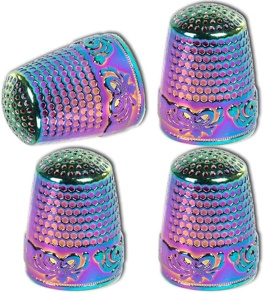 ZESION 4Pcs Sewing Thimbles, Metal Thimbles for Hand Sewing Finger Protector, Quilting Craft Accessories for Knitting Needlework DIY Tools, Dazzling