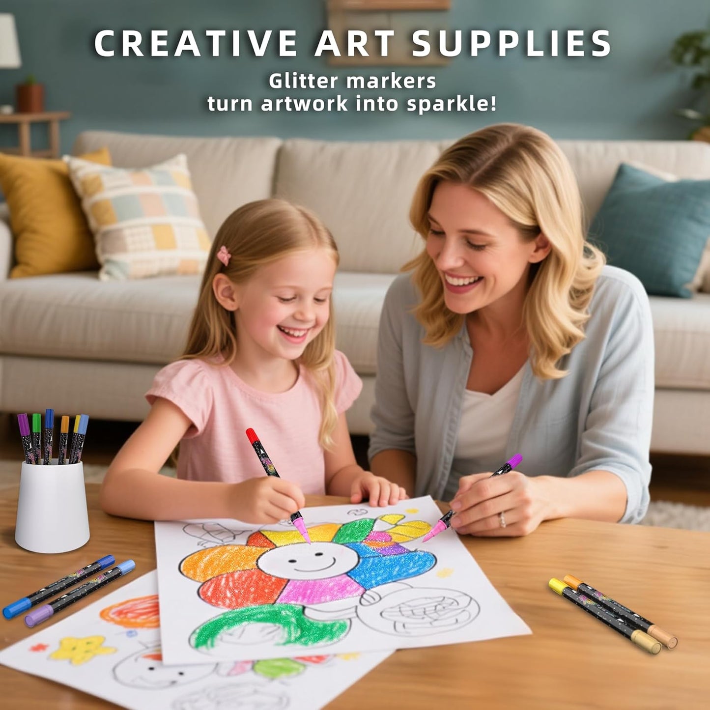 48 Colors Dual-tip Watercolor Markers, 24 Pack Glitter Brush Markers, Water-based Ink Sparkle Pen,Glitter Paint Pens for Adults Coloring,DIY Crafts,Doodle Writing,Art Crafts Gifts