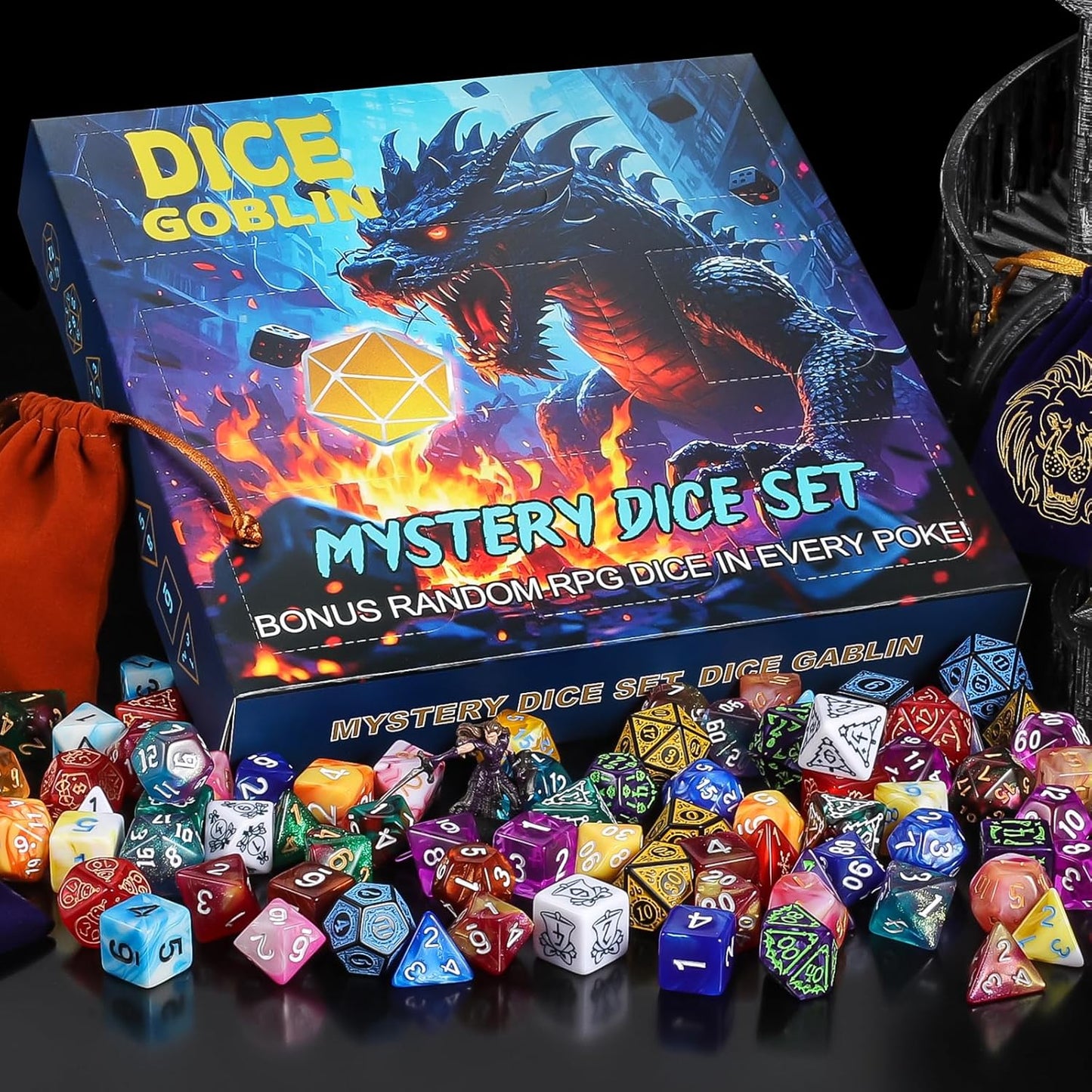 CiaraQ Mystery DND Dice Sets - Random 9 Complete Polyhedral Dice Sets with 9 Random Bags, Wide Range of Patterns, Surprise Blind Box DND Gifts for Dungeons & Dragons, Role Playing Table Game